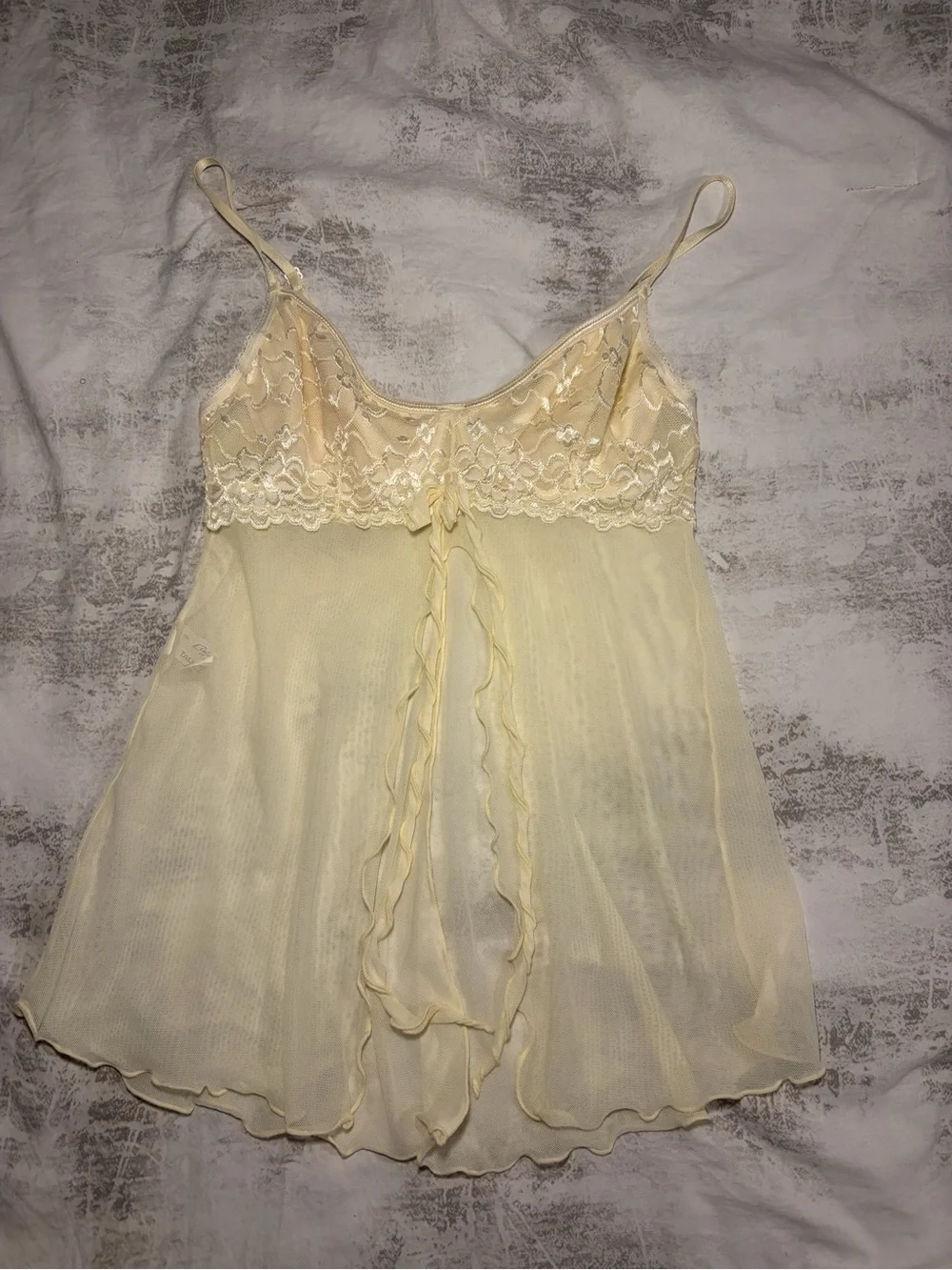 Vintage Sheer Lace Front-Tie Babydoll Lingerie